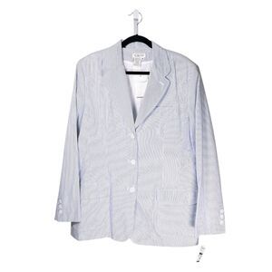 Talbots Women's Blazer Blue White Striped Seersucker Preppy Suit Jacket 16 NWT
